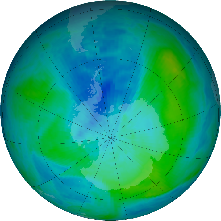 Antarctic ozone map for 27 February 1993